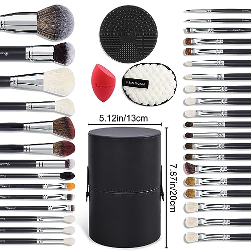 Professional 34-Piece Makeup Brush Set with Real Goat & Horse Hair - Black B