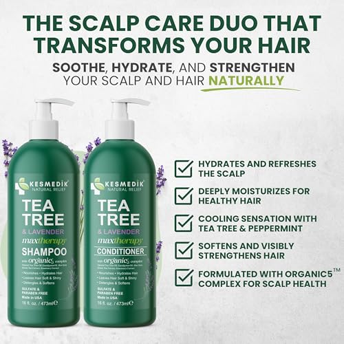 Kesmedik Tea Tree Lavender Eucalyptus Sulfate-Free Shampoo & Conditioner Set for Oily & Dry Scalp