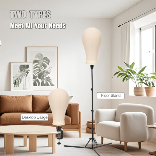 23 Inch Canvas Wig Head Mannequin with Tripod Stand & Accessories for Hair Styling & Display