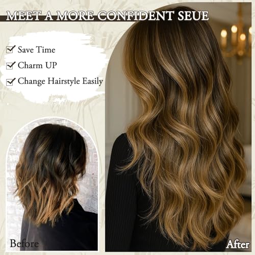Balayage Chocolate Brown to Caramel Blonde 20in Wavy Clip-In Hair Extensions for Women
