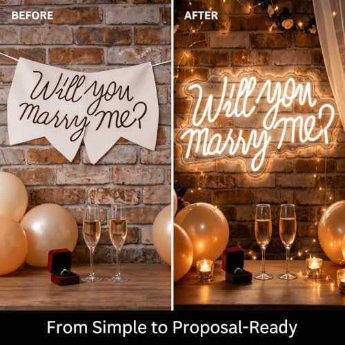 Will You Marry Me Neon Sign LED Light Up Letters - Warm White, 21.7x13.8 Inch