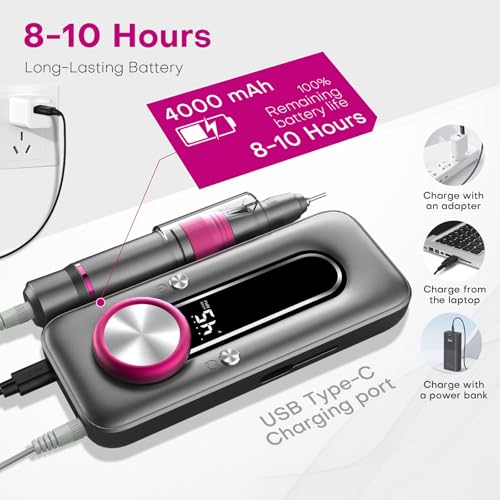 TUOBEO Cordless Nail Drill Electric Nail File - Gray, 45000 RPM, Rechargeable Professional Manicure Tool