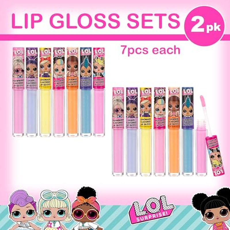 L.O.L Surprise! 14pc Lip Gloss for Girls, Lol Lip Gloss Set Value Pack, 14 Assorted Fruit Flavored Lip Glosses, Non Toxic, Kid Friendly, Party Favors, L.O.L. Surprise Gift For Kids