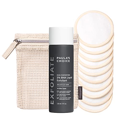 Paula¡¯s Choice SKIN PERFECTING 2% BHA Salicylic Acid Liquid Exfoliant & Reusable Cotton/Bamboo Pads Duo, for Toner, Exfoliants & Makeup Remover, Eco-Friendly, Fragrance-Free, Set of 2