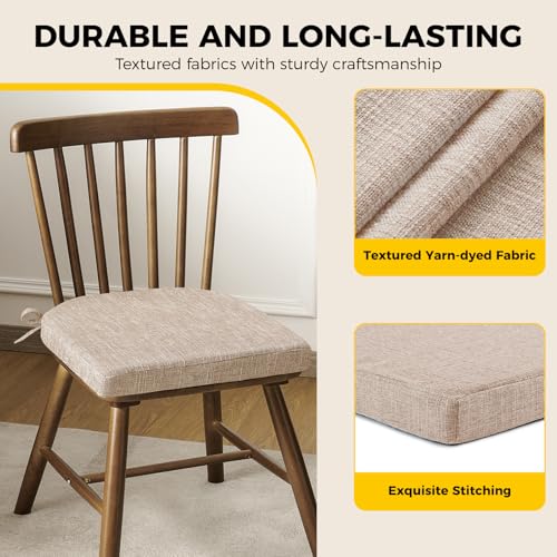 downluxe Oatmeal Beige 6 Pack Indoor Chair Cushions 16x16x2 with Ties & Non-Slip Backing
