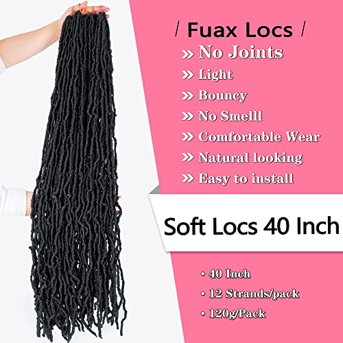 40 Inch Soft Faux Locs Crochet Hair - Pre Looped Goddess Dreadlocks - 6 Pack, 1B