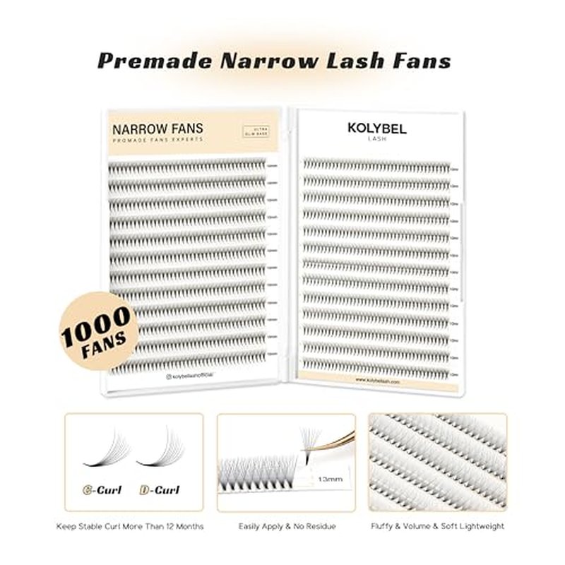 1000 Premade Lash Fans 10D Narrow Promade Fans 8-15mm Mixed Premade Fans Lash Extensions 0.05 D Curl Premade Eyelash Fans Pointed Narrow Base Handmade Volume Premade Lash Extensions(10D-0.05D-8-15MM)