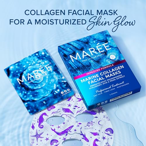 MAREE Collagen & Hyaluronic Acid Face Mask & Moisturizer Set - Anti-Aging Skin Care, 6 Pack & 1.7oz