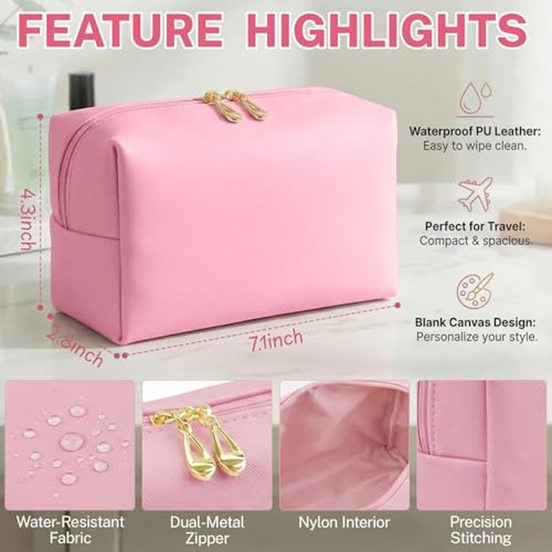 15 Pcs Pink Makeup Bag Bulk PU Cosmetic Pouches Preppy Waterproof Travel Toiletry Bags Aesthetic Storage Organizer Bags Party/Birthday Gift Favors for Teen Girls Women(Pink Series)