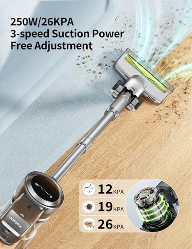 Cordless Stick Vacuum Cleaner 250W 26KPa Suction LED Display Detachable Battery