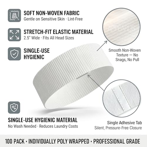 APPEARUS Disposable Facial Headbands - White, Single Use, 100 Pack
