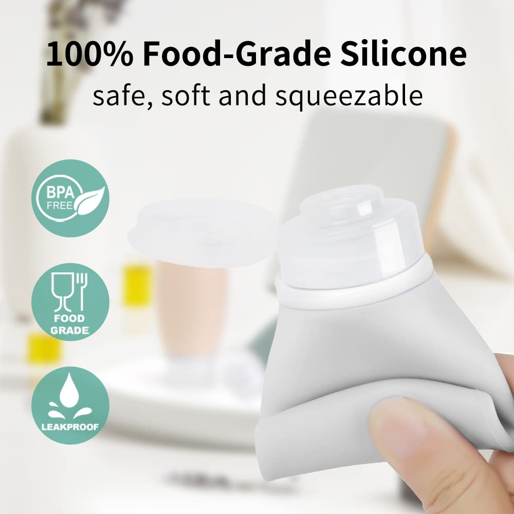 3.4 oz Silicone Travel Bottles for Toiletries, 4 Pack TSA Approved BPA Free Containers Set Leak Proof Refillable Squeezable Travel Accessories for Shampoo Conditioner Lotion Gray white blue green