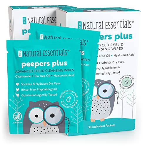 Natural Essentials Peepers Plus Eyelid Wipes Unscented/Tea Tree 30 Count - Rinse-Free Eye Care