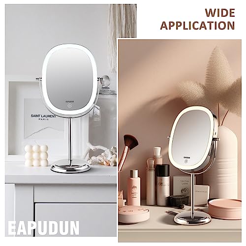 EAPUDUN Lighted Makeup Mirror 9" ? 2-Sided Tabletop Vanity Mirror with 7X Magnification, 3 Color Lighting Modes, Rechargeable, 360¡Æ Rotation, 84 LED Lights
