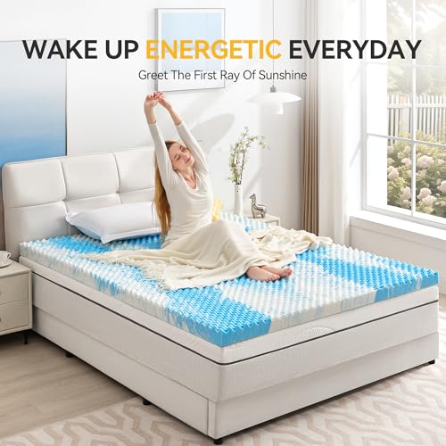SINWEEK Queen 3 Inch Egg Crate Memory Foam Mattress Topper Blue - Support & Cooling