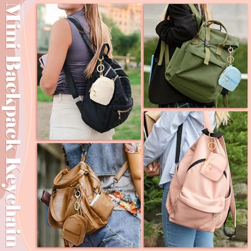 Mini Backpack Keychain Set - 6 Color Cute PU Leather Makeup & Organizer Pouches