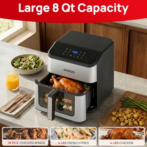 8 Qt Air Fryer with Viewing Window, 8 Presets & Recipe Book