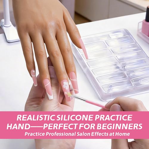 Practice Hand for Acrylic Nails - Silicone Hand with Tips & Stand - Light Skin