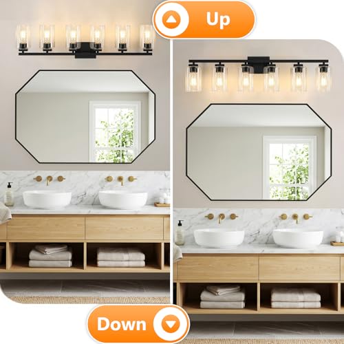 Bathroom Vanity Light Fixture - 6-Light Black Over Mirror, Modern Design