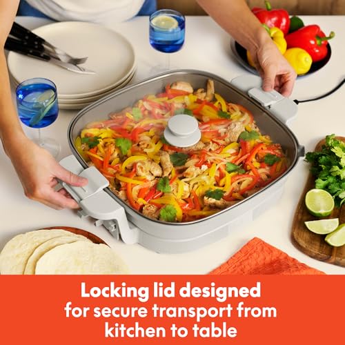 14x14 Inch Electric Skillet - Non-Toxic Ceramic Coating, Fits-Anywhere System