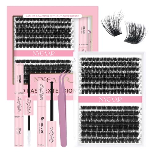 Lash Clusters 3D Effect Individual Lashes Kit NYCAAR 189pcs 100D200D D Curl 9-16MIX Eyelash Clusters Wispy Lashes Fluffy Cluster Lashes Kit with Lash Glue Remover Applicator Easy to Use for Beginners