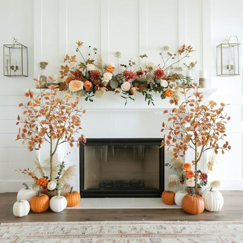 HUAESIN 5FT Fall Eucalyptus Artificial Trees - 2pcs Autumn Porch Decor, Orange