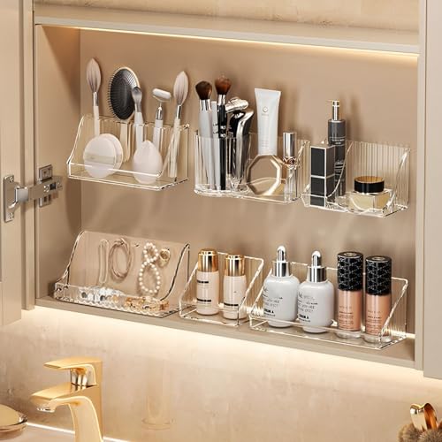 Clear 6-Piece Medicine Cabinet Tray Organizer Set for Bathroom Storage