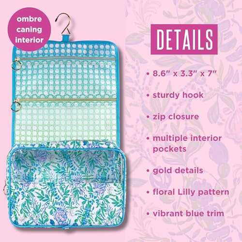 Lilly Pulitzer Hanging Toiletry Bag with Floral Pattern and Gold Details