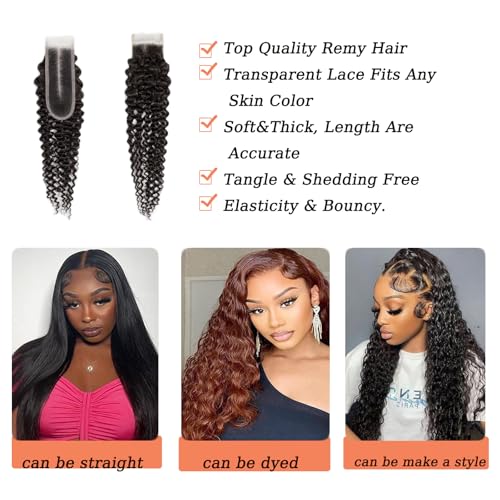 KAFEIER 2x6 Curly Closure Hair 18 Inch Natural Black Brazilian Virgin Remy, Pre-Plucked Hairline