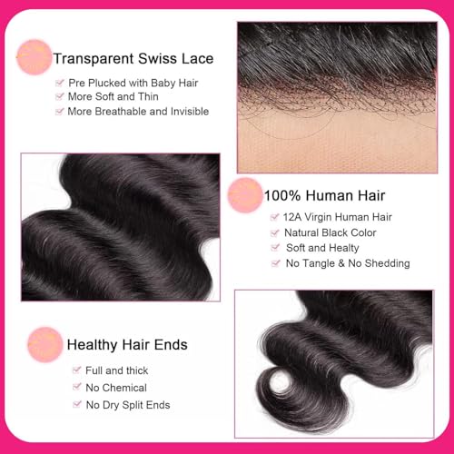 2x6 Body Wave HD Lace Closure – 18in, Skinlike Transparent Virgin Human Hair