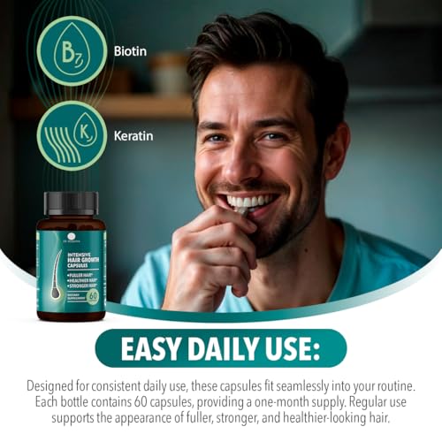 Intensive Hair Growth Capsules 60 Count - Fuller Stronger Hair Support - Made in USA