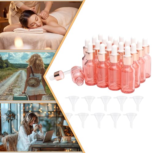 20Pcs 20ml Pink Glass Dropper Bottles - Refillable Travel Perfume & Essential Oil Containers
