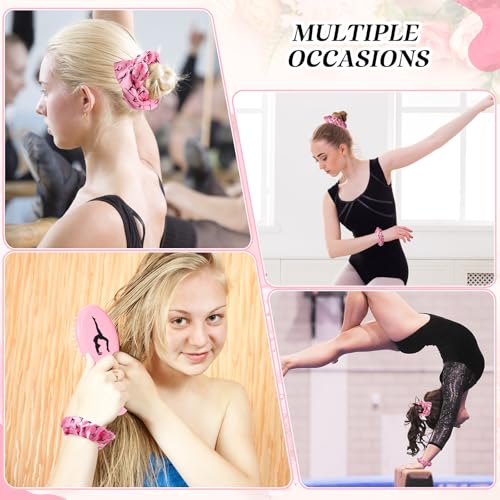 Pink Gymnastics Hair Ties & Hairbrush Set for Girls and Women - 36 Pack