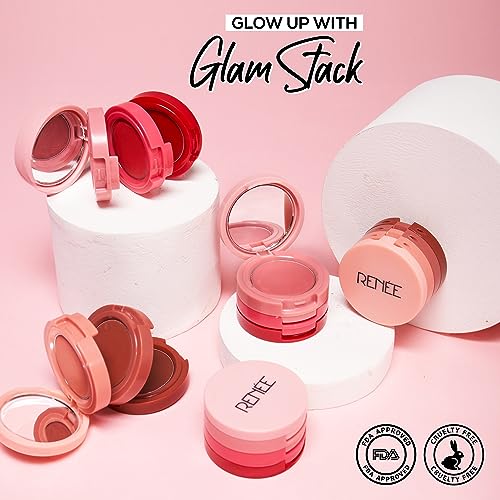 RENEE Glam Stack 3-In-1 Lip & Cheek Tint - 4.5g - 3 Shades in 1, Rich Creamy Natural Seamless Finish, Smooth & Blendable Formula - Travel Friendly, Quick & Easy to Use (Pink, 4.5 Grams)