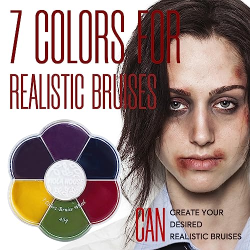 VIOLA HOUSE SFX Makeup Kit, Halloween Special Effects Makeup, 6 Colors Bruise Wound Face Body Paint + Scar Wax + Scar Oil + Liquid Latex + Fake Blood + Spatula + Stipple Sponge + Brush.