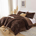 Coffee Brown Smoofy Fluffy King Size Faux Fur Comforter Set 3 Pieces