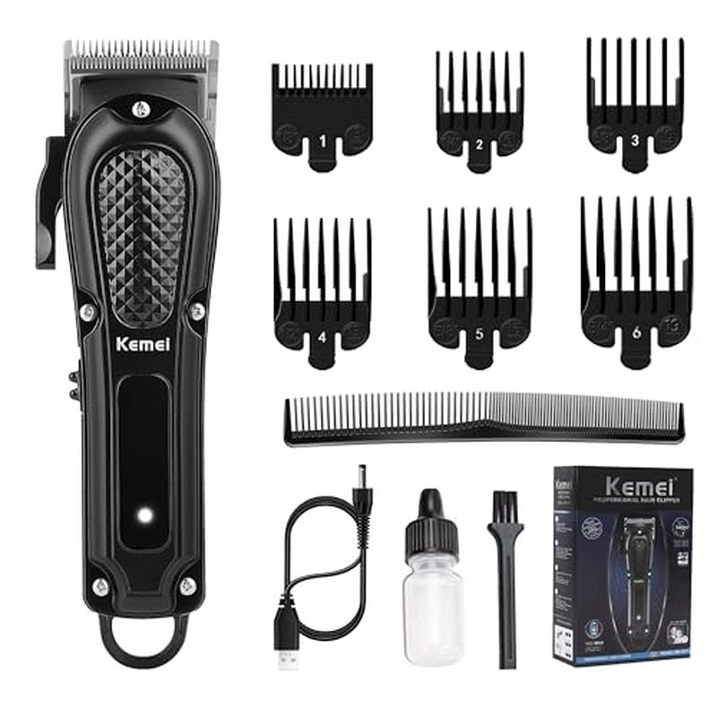 KEMEI Professional Hair Clippers for Men, Cordless & Corded Barber Hair Cutting Clipper, Rechargeable Beard Trimmer for Barbers/Home Use