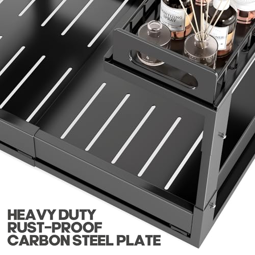 Expandable Under Sink Organizer 15.3-24.2 Inches Black 2-Tier Pull-Out Storage