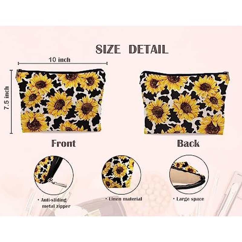 Cow Pirnt Makeup Bag With Rustic Cow Print Background Makeupbags Cosmetic Bag Zipper Pouch Toiletry Bags,Gifts for Cow Lovers Women Girls Her