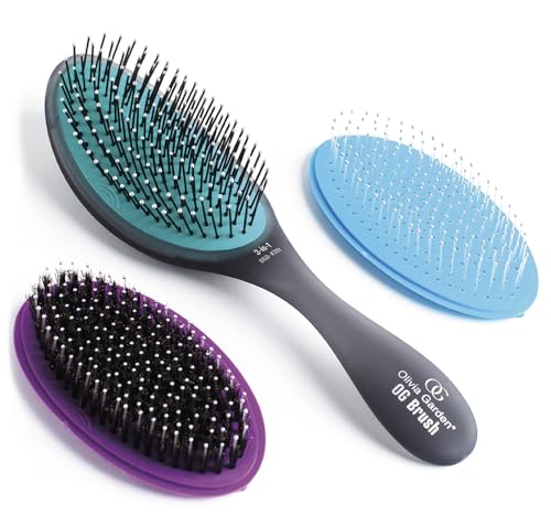 Olivia Garden OG Brush Collection Set - 3 Professional Hair Brushes with Detanglers & Styler, Black - 3-Piece Kit