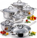 12-Piece Stainless Steel Cookware Set with Handles - Silver, Versatile & Oven Safe