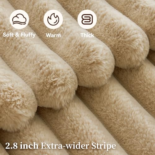 HaloRest Faux Fur Throw Blanket Beige 80x90 Inches - Thick, Plush, Double-Sided Warm Blanket