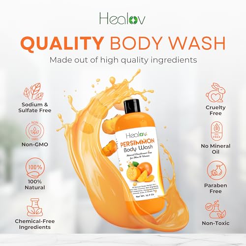 Persimmon Body Wash for Body Odor Control ? Purifying Deodorizing Soap for Eliminating Odor ? Underarms, Intimate Inner Thigh, Bikini Area, Smelly Feet ? Natural Deodorant Soap, Kids Safe