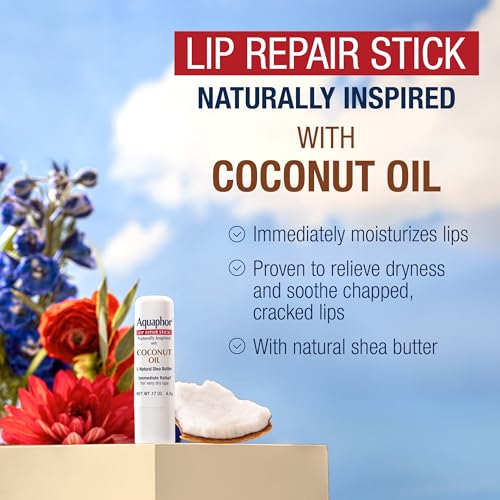 Aquaphor Naturally Inspired Lip Repair Stick with Coconut Oil & Shea Butter - 0.17 Oz Pack of 6