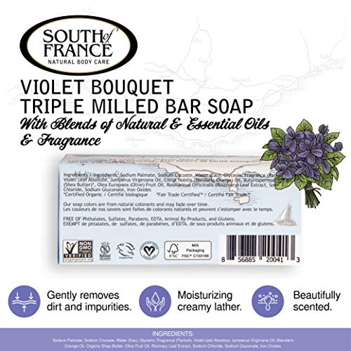 Violet Scented Triple-Milled French Body Soap with Shea Butter - 6 oz Bar (Pack of 4) | Vegan & Non-GMO