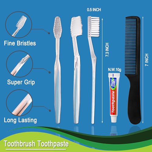 50 Pack Disposable Toothbrushes with Travel Toothpaste & Combs for Travel & Homeless Aid