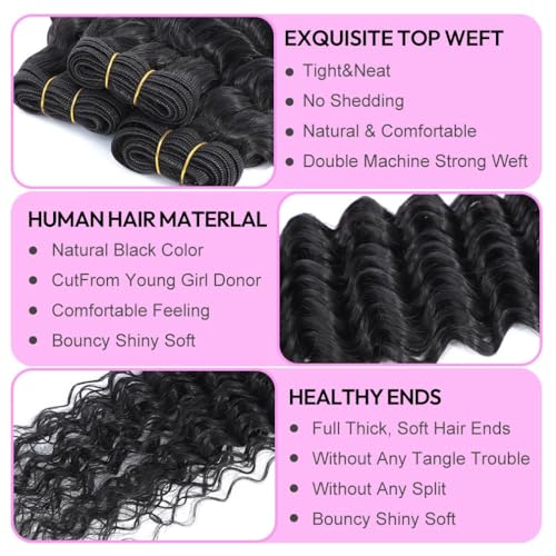 Deep Wave Human Hair Bundles 20 Inch Curly Virgin Hair Natural Black - Variation of THIS listing