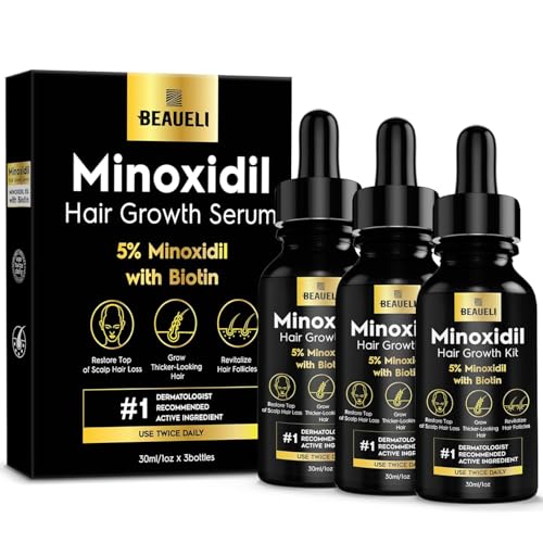 Beaueli 5% Minoxidil Hair & Beard Growth Serum - 1oz Pack of 3 for Men & Women