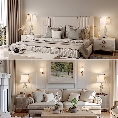 Cream Set of 2 28.5-Inch Bedside Table Lamps with Nightlight & USB Ports