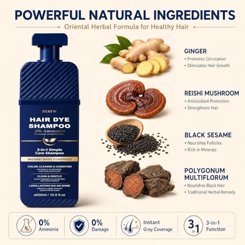 Black Hair Dye Shampoo 3-in-1 Instant Color for Gray Coverage - Variation of THIS listing